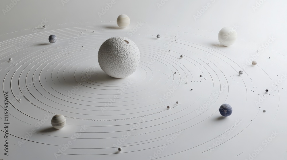 Poster solar system model with planets and orbits on a minimalist background