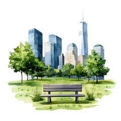 Fototapeta premium Tranquil Urban Park in Watercolor Style