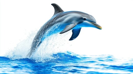 Fototapeta premium Dolphin Leaping, Ocean Splash, White Background, Wildlife