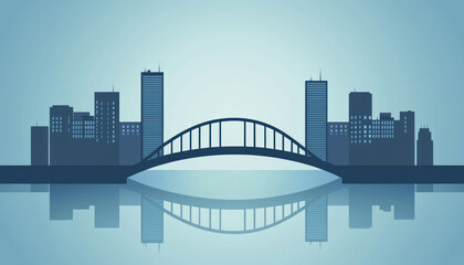 Naklejka premium A bridge symbol connecting two sides with business buildings, showcasing leadership and success together