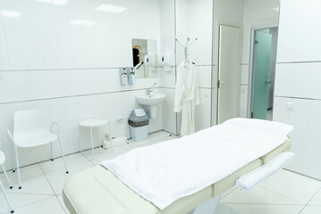 Interior of therapist office hospital, a bright room with medical equipment