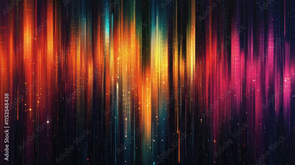 Poster Vibrant Abstract Lines with Light Patterns in Dark Background