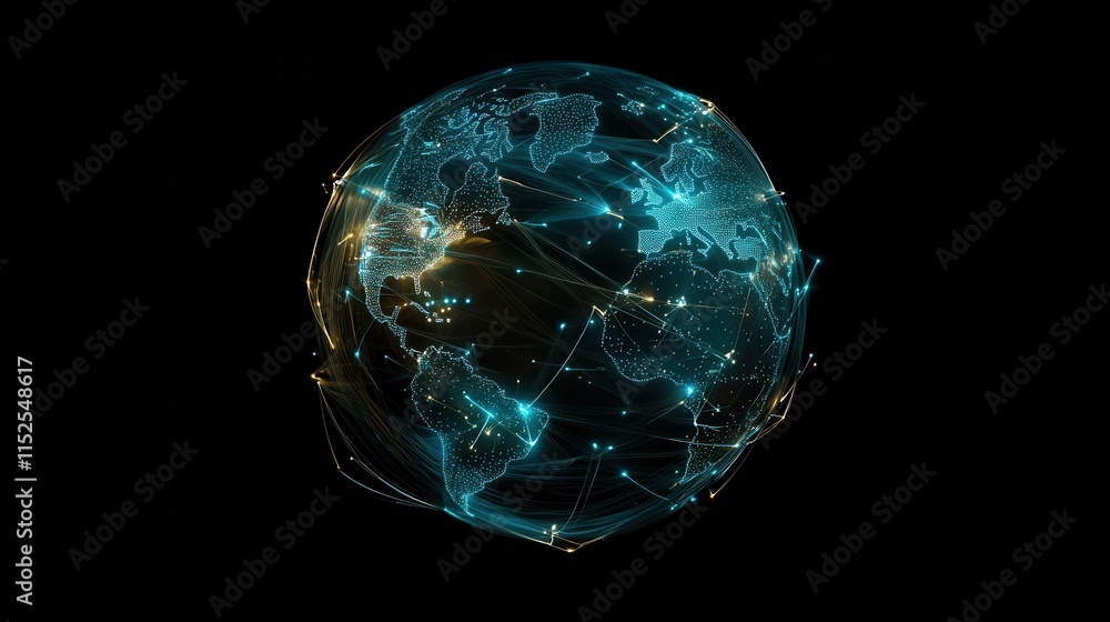 Poster futuristic digital globe with network connections and data flow