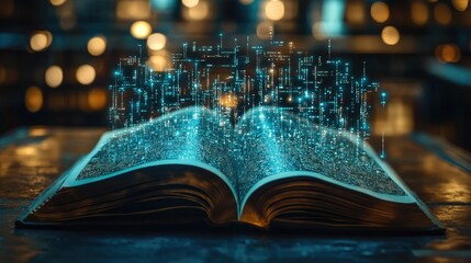Book Digitization: transforming pages, digital data flow, educational technology, seamless integration, tech-driven learning, content conversion, innovative education, digital advancement.