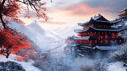 Naklejka premium Snowy village
