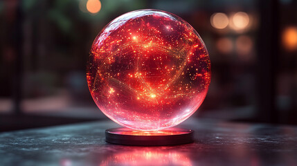 glowing sphere with intricate data patterns and circuit lines floats against a dark background, symbolizing advanced technology, data processing, and the digital world