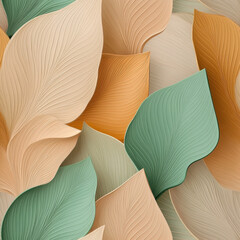 Beautiful layered leaves in soft colors create serene and calming atmosphere, showcasing intricate textures and patterns. This seamless design is perfect for various applications