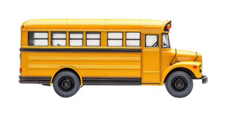 Vintage yellow school bus with detailed design, classic educational transportation vehicle, old-style miniature model isolated on transparent background