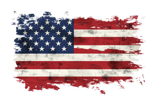 American flag painted with bold brush strokes, patriotic abstract art perfect for Independence Day or national celebrations isolated on transparent background.