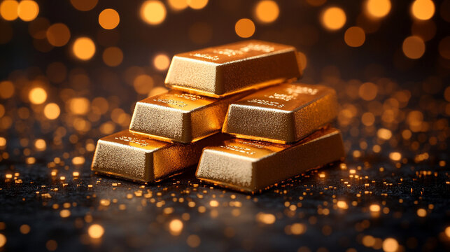 A blurred image of stacked gold bars evoking a sense of wealth, luxury, and the elusive pursuit of success amidst chaotic surroundings symbolizing stability in a world of uncertainty

