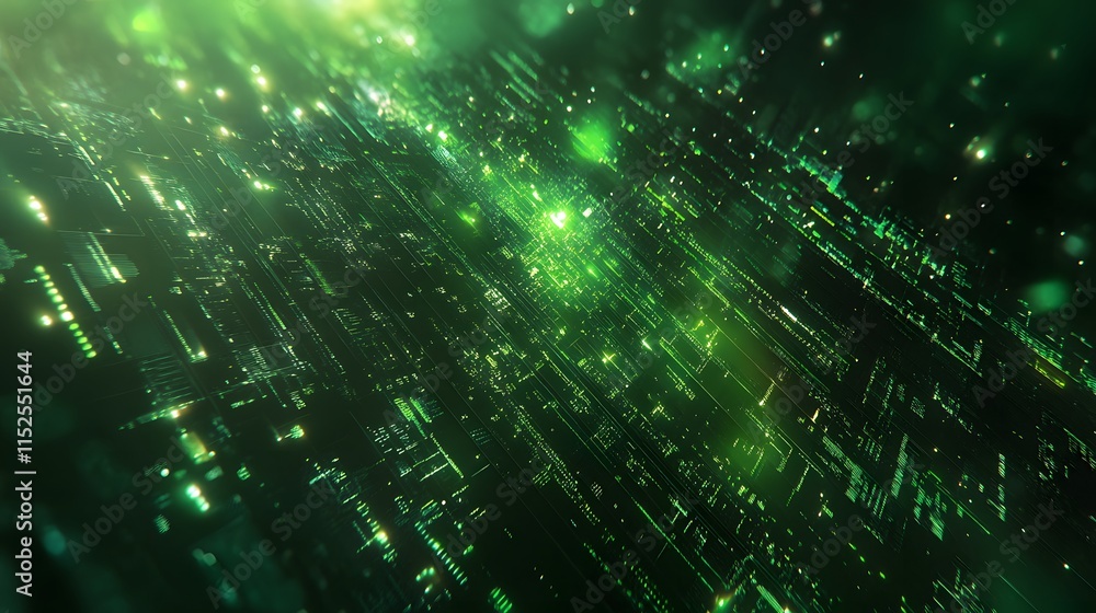 Aufkleber a digital abstract representation of flowing green data and energy in a futuristic style.