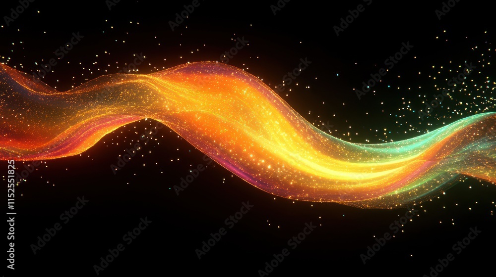 Poster abstract glowing wave with particles.