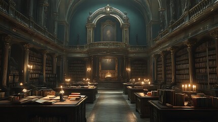 Obraz premium A Grand Old Library Filled With Ancient Books And Candles