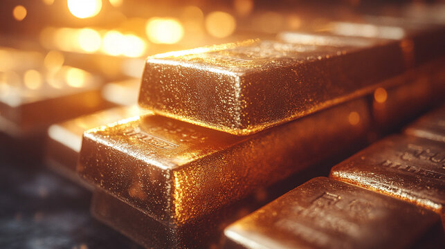 A blurred image of stacked gold bars evoking a sense of wealth, luxury, and the elusive pursuit of success amidst chaotic surroundings symbolizing stability in a world of uncertainty

