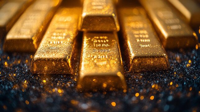 A blurred image of stacked gold bars evoking a sense of wealth, luxury, and the elusive pursuit of success amidst chaotic surroundings symbolizing stability in a world of uncertainty

