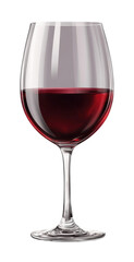 Elegant glass of red wine with glossy reflections, filled transparent stemware, luxurious beverage, fine dining drink, and rich crimson liquid isolated on transparent background