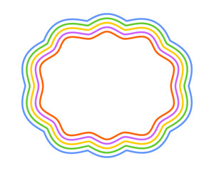Fototapeta premium Colorful oval concentric frames with wavy edges. Geometric shapes with curvy borders. Blank text box, tag or label isolated on white background. Vector illustration.