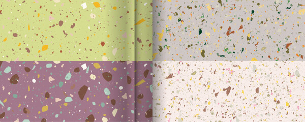 Set seamless terrazzo patterns. Pattern for ceramics marble natural stone. Vector stock illustration textured shapes