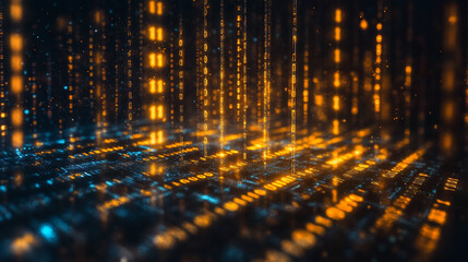 A vibrant digital background of green and yellow binary data streams representing the chaotic and dynamic flow of information, symbolizing technology, progress, and the digital world.

