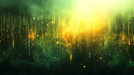 A vibrant digital background of green and yellow binary data streams representing the chaotic and dynamic flow of information, symbolizing technology, progress, and the digital world.

