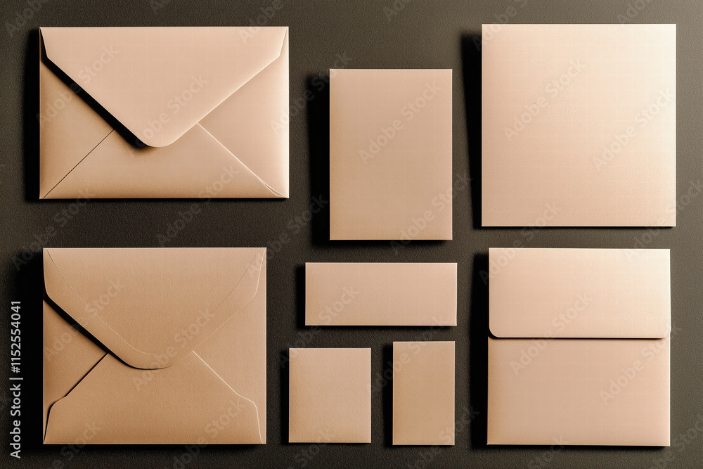 Poster Elegant stationery set with envelopes and cards in soft tones Generative Ai