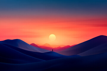 Fototapeta premium A serene landscape at sunset, featuring soft hills silhouetted against a vibrant sky, highlighting the beauty of nature and tranquility.