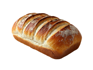 Golden-crusted artisan bread loaf with detailed texture, freshly baked, rustic style bakery item for food photography or culinary design isolated on transparent background