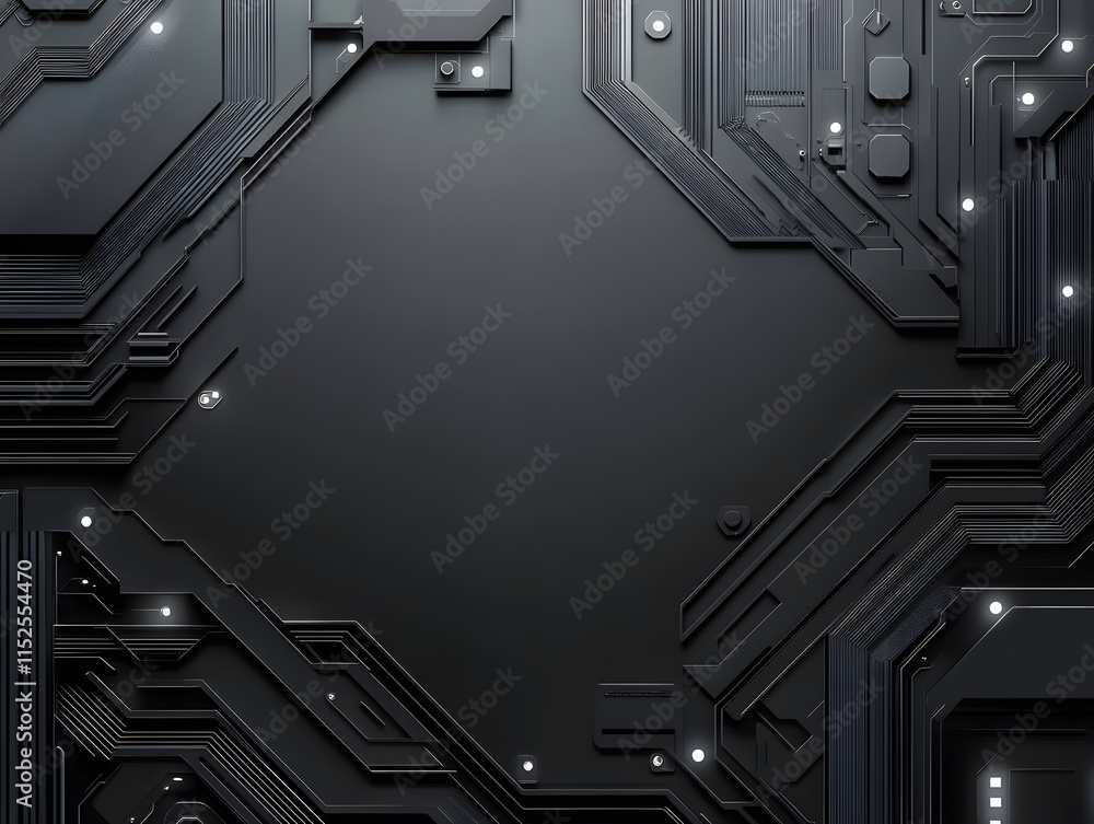 Poster abstract black circuit board design with central empty space