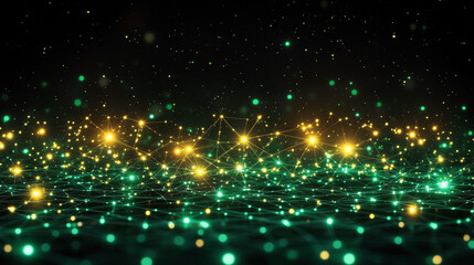 A vibrant digital background of green and yellow binary data streams representing the chaotic and dynamic flow of information, symbolizing technology, progress, and the digital world.

