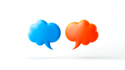 Two colorful speech bubbles, one blue and one orange, symbolizing communication and dialogue.