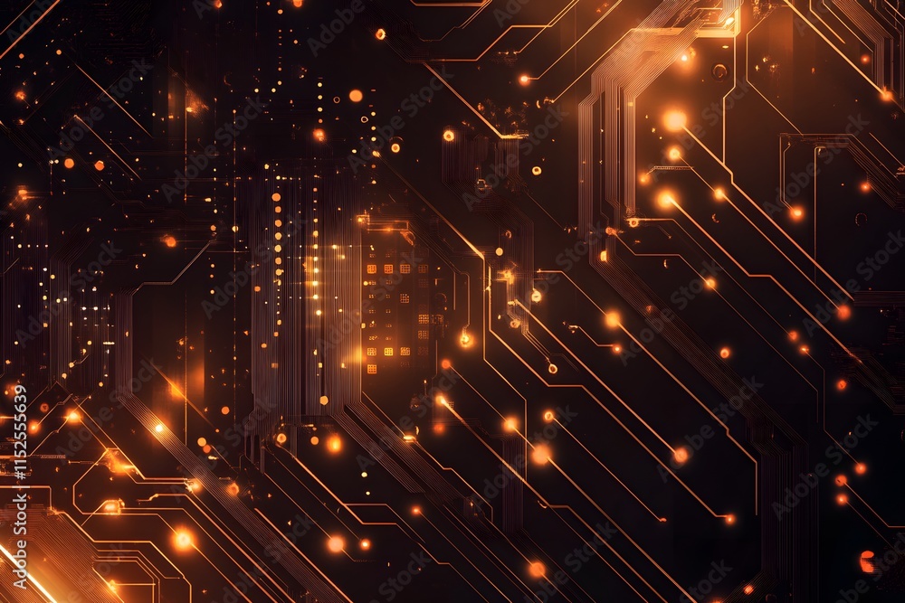 Poster abstract circuit board with illuminated pathways