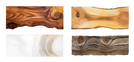four wood textures with different grains and colors isolated on transparent background