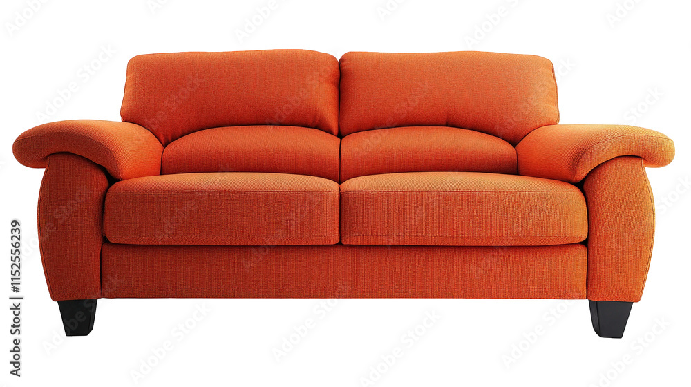 Poster orange sofa with curved arms and a comfortable design. isolated on a transparent background