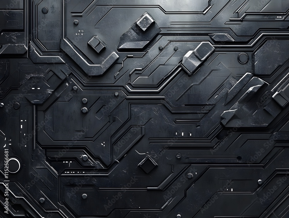 Poster abstract dark gray metallic circuit pattern