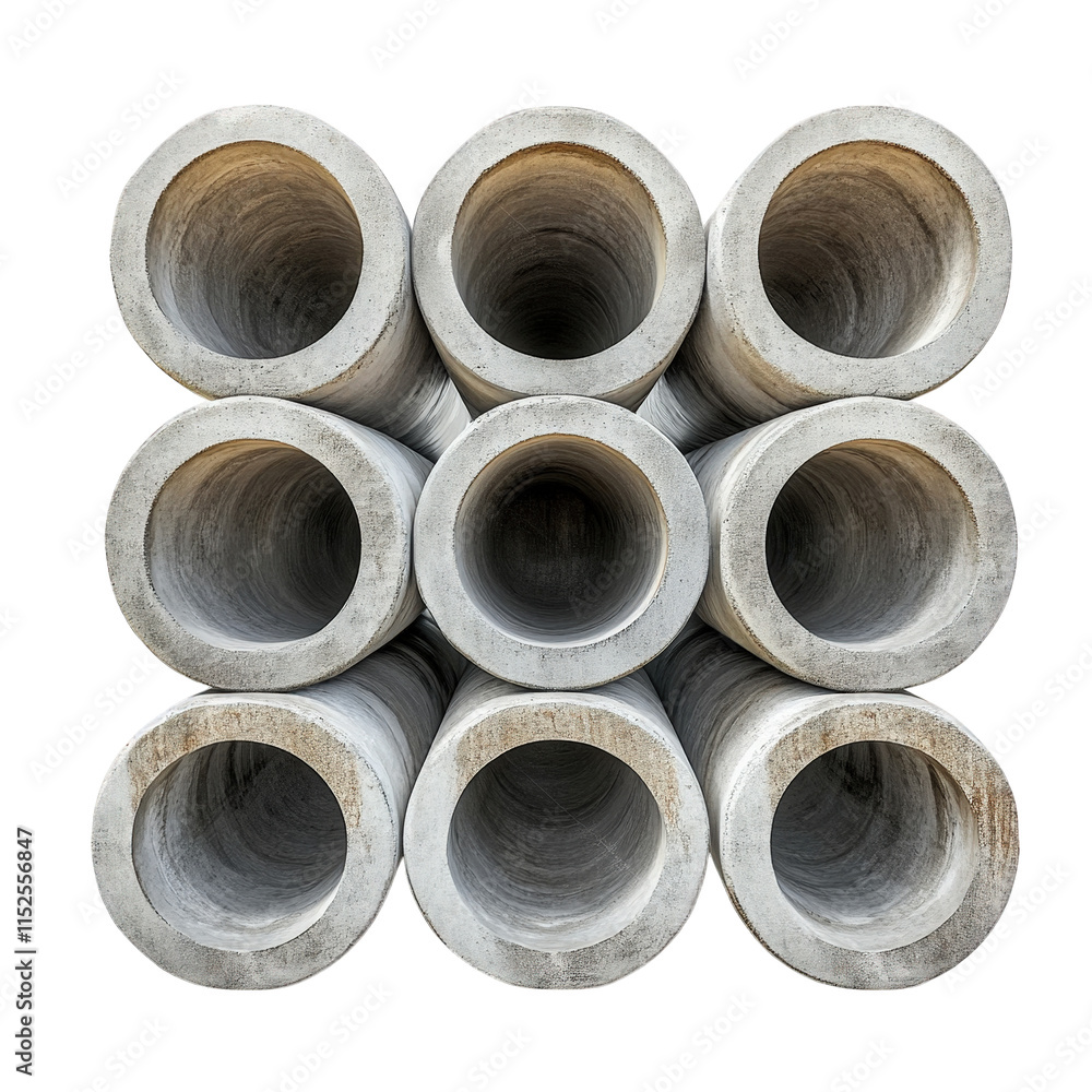 Poster a stack of nine concrete pipes against a transparent background the pipes are arranged in a square p