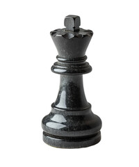 Textured matte black chess king piece with detailed design, strategic board game element, classic gaming icon isolated on transparent background