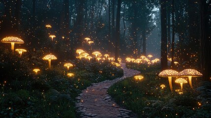 Enchanted Forest Path: A Glowing Night Journey
