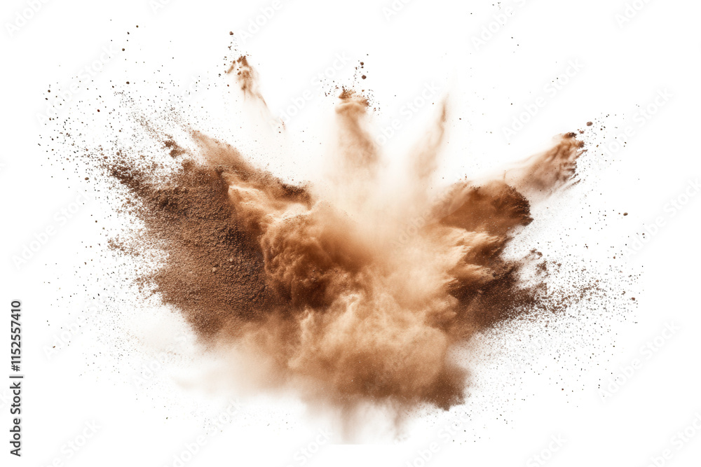 Poster a cloud of brown powder explodes outwards. creating a dramatic and dynamic abstract image the explos