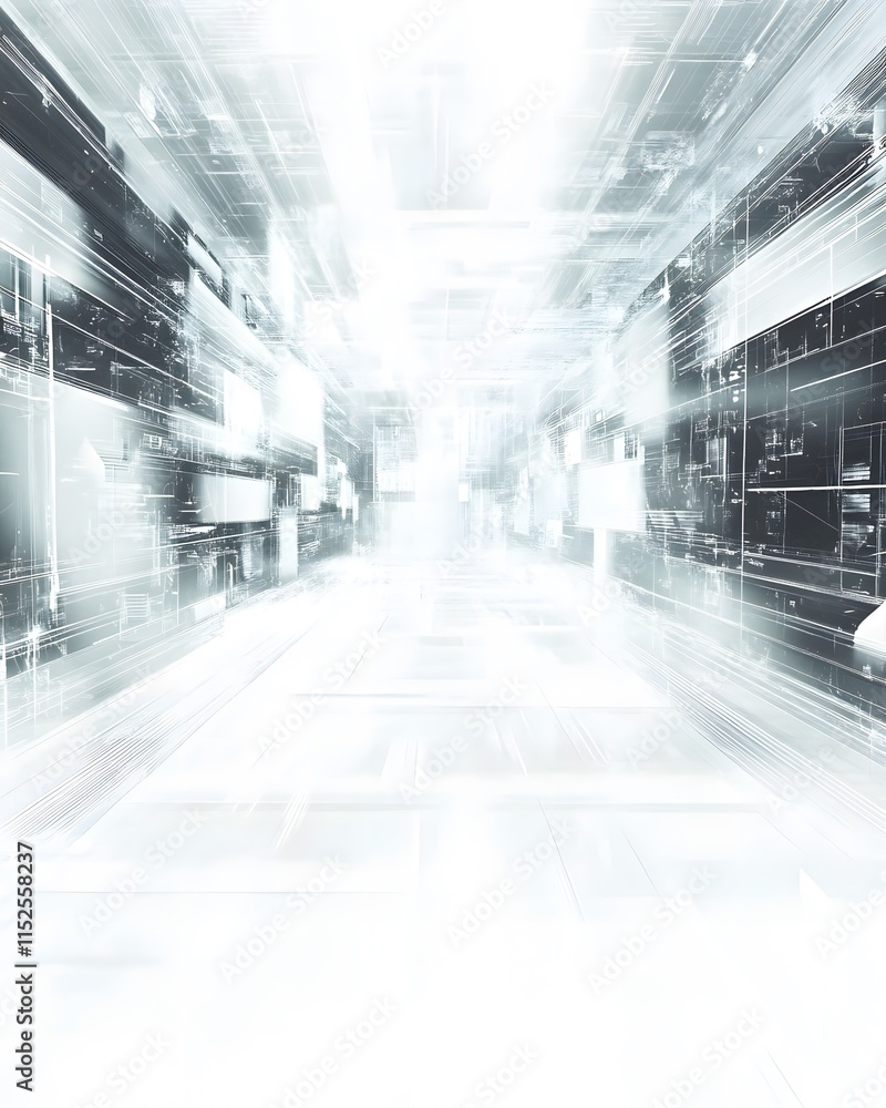 Poster abstract digital corridor with translucent geometric structures