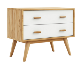 Modern white cabinet with drawers perfect for stylish organization in contemporary spaces. Isolated on transparent background, png.