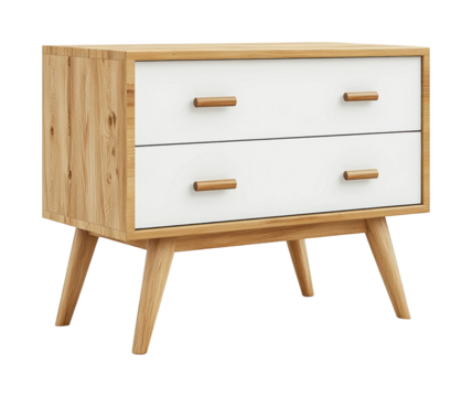Modern white cabinet with drawers perfect for stylish organization in contemporary spaces. Isolated on transparent background, png.