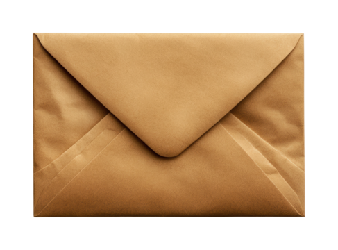 Brown kraft paper envelope sealed on white background, simple postal mail package for shipping, eco-friendly letter storage isolated on transparent background