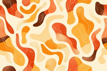 Seamless pattern of peach, orange, and cream colors with organic lines, resembling the texture of animal skin. Abstract design with soft curves and natural elements.