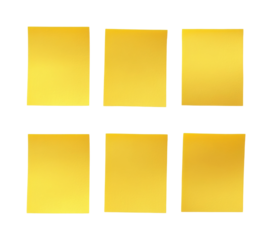 Sticky post it notes arranged in a grid for organizational tasks. Isolated on transparent background, png.