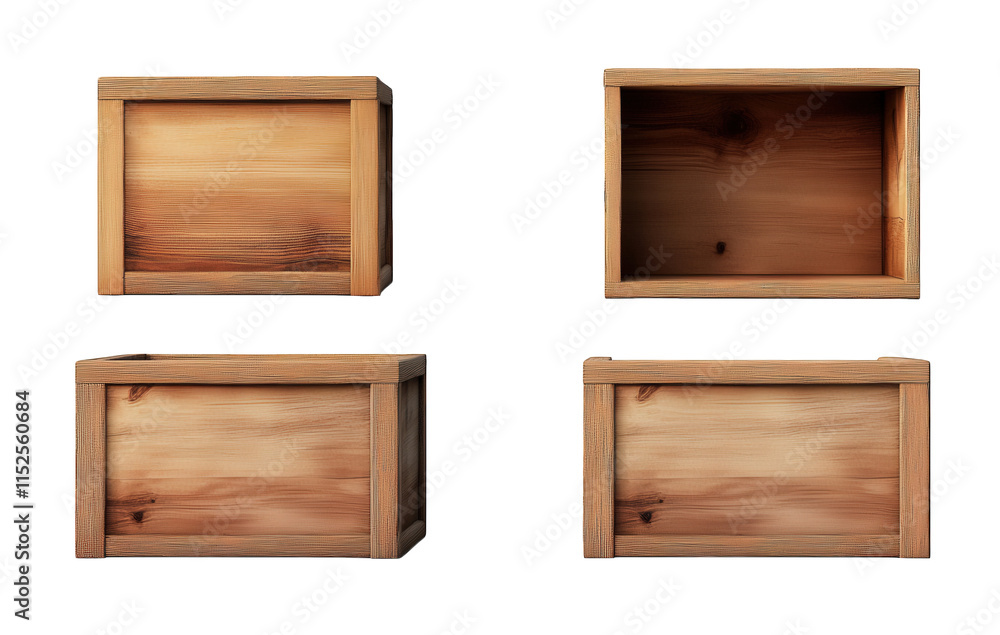 Aufkleber four views of a wooden crate isolated on a transparent background the crate is made of natural wood 
