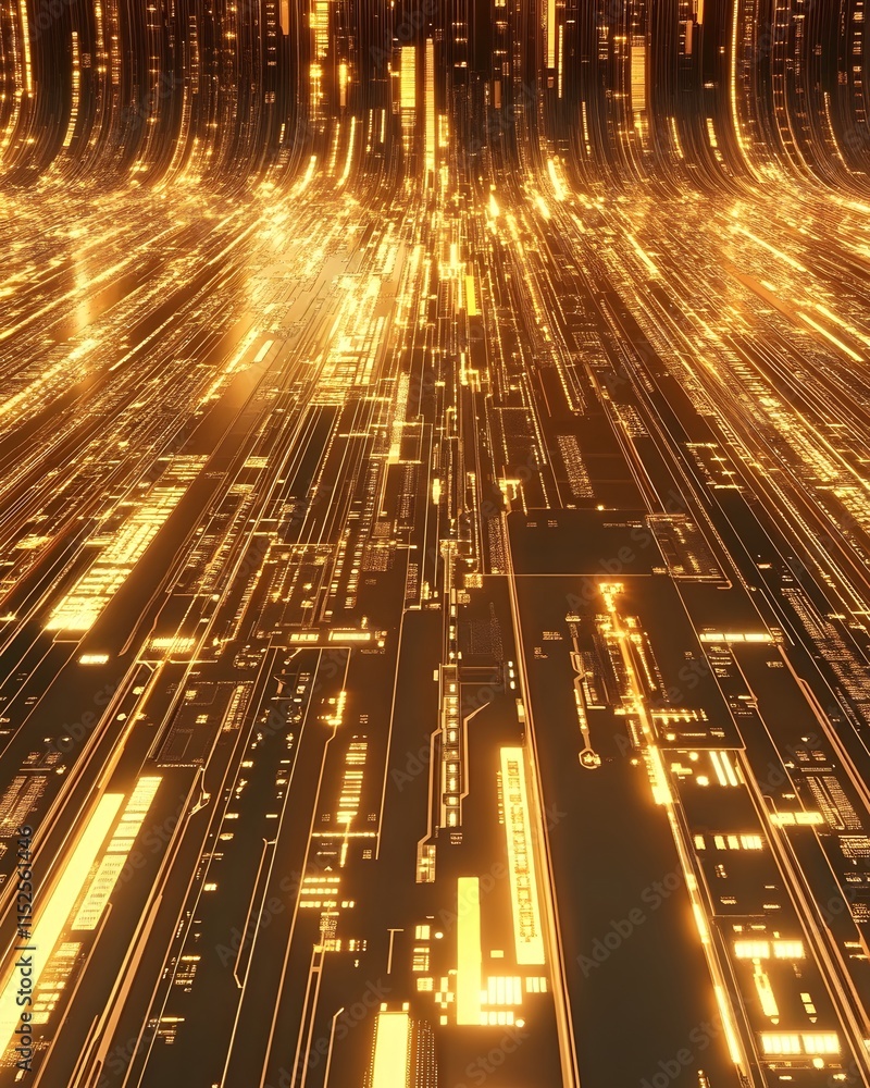 Poster abstract golden circuit board visualization