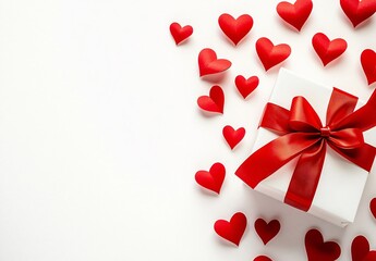 Romantic Valentines Day Gift Box with Red Hearts