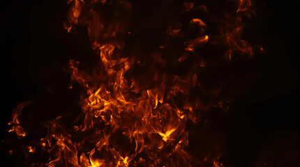 Realistic fire flames on a black background. Ideal for design projects requiring a dramatic, intense element, or to illustrate concepts related to heat, energy, or passion.

