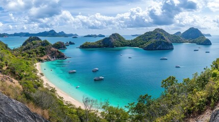 Obraz premium Scenic tropical landscape with islands and beach.