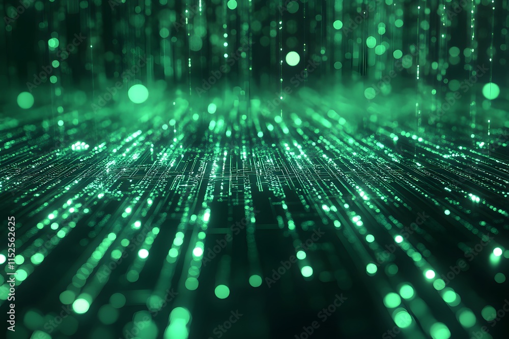 Poster abstract green digital data flow visualization